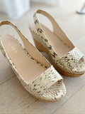 Snake Print Slingback Cork Wedge Sandals