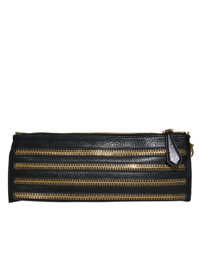 Zipper Detail Leather Clutch