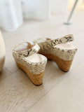 Snake Print Slingback Cork Wedge Sandals