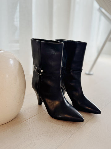 Leather Cone Heel Booties