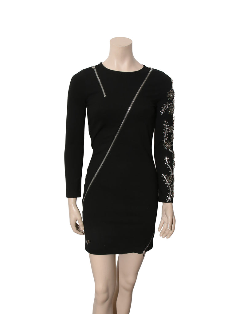 Zipper Detail Beaded Dress