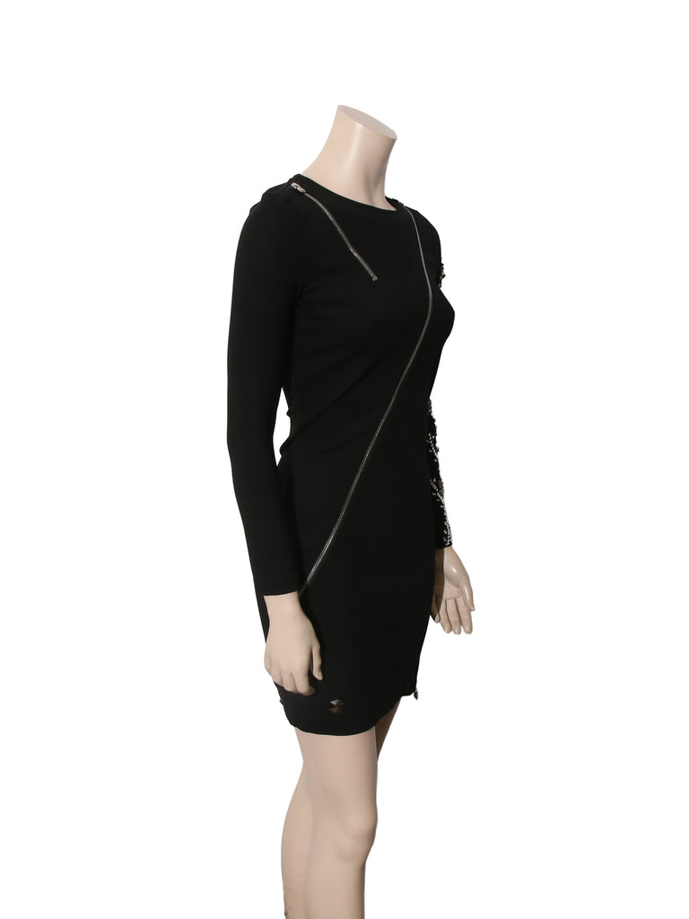 Zipper Detail Beaded Dress