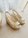 Snake Print Slingback Cork Wedge Sandals