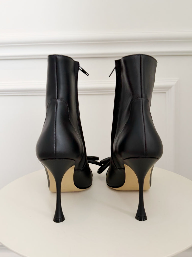 Double Bow Leather Ankle Boots