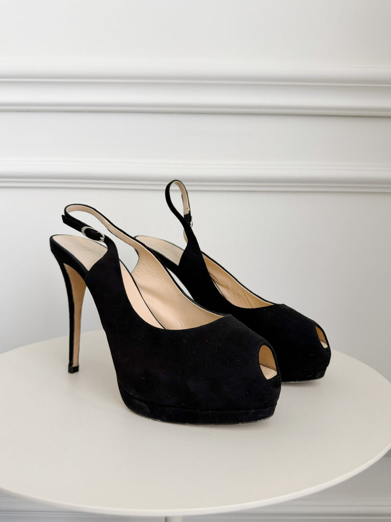 Suede Peep Toe Slingback Pumps