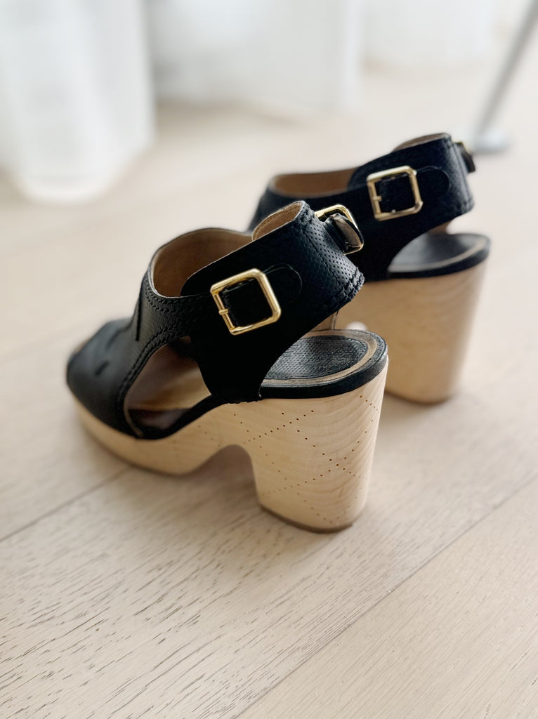 Leather Clog Heel Sandals