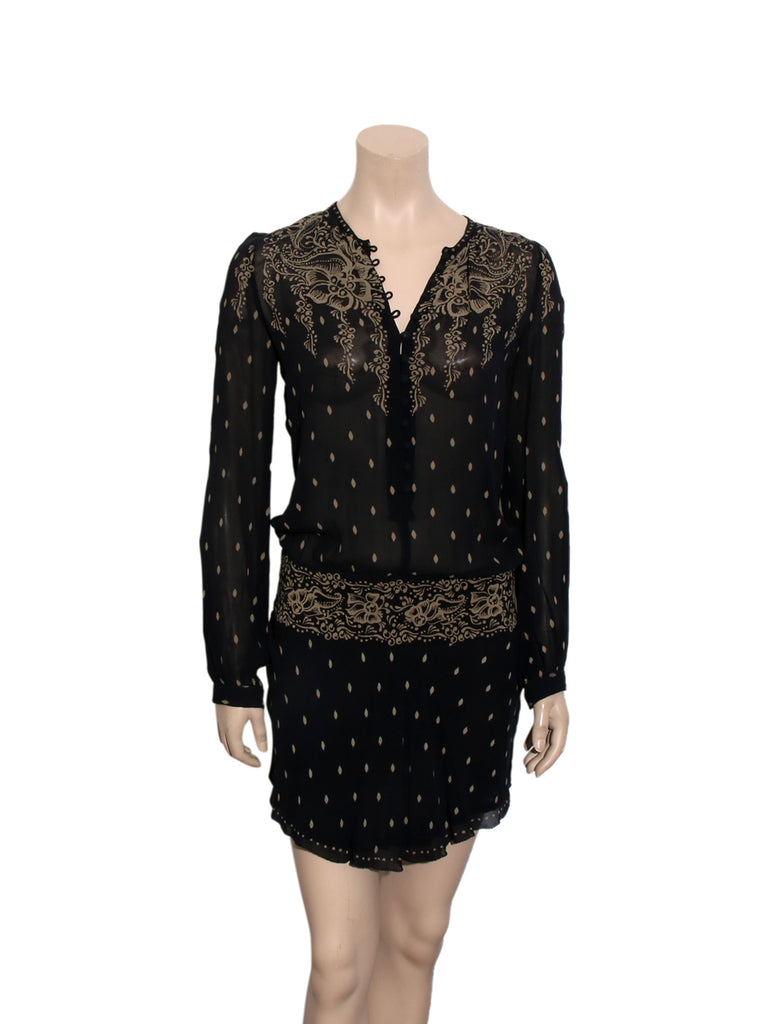 Long Sleeve Printed Silk Dress