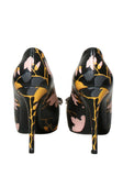 Leather Floral Peep Toe Pumps