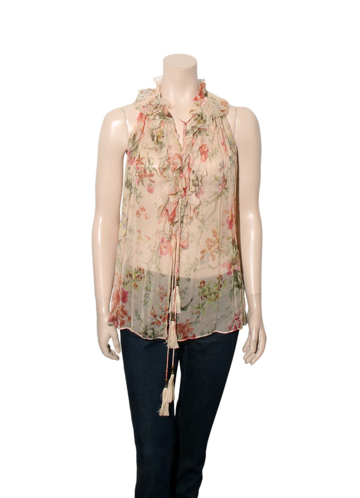 Sleeveless Floral Silk Blouse