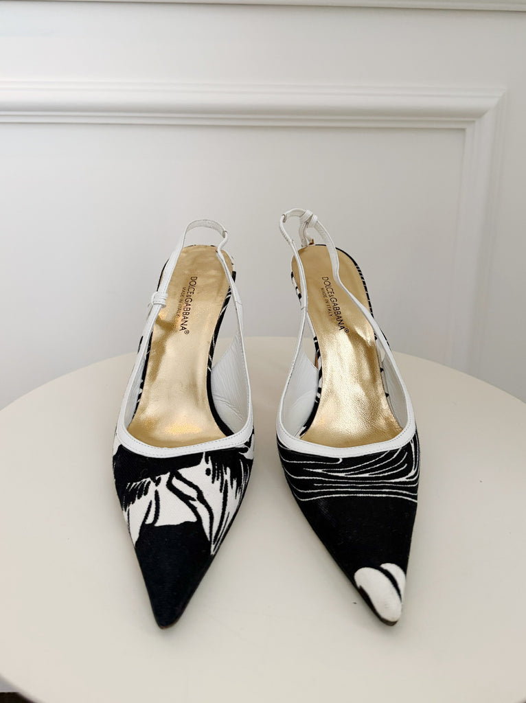 Vintage Canvas Slingback Pumps