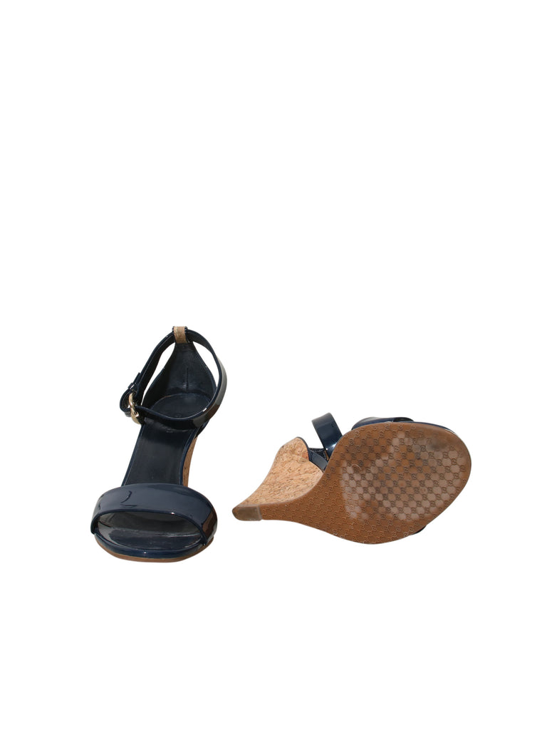 Patent Leather Cork Wedge Sandals