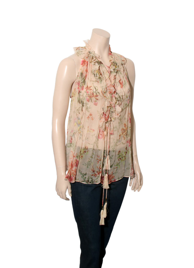Sleeveless Floral Silk Blouse