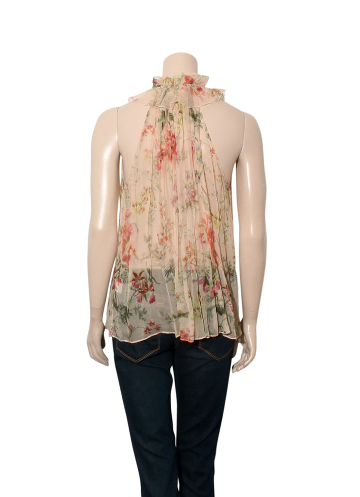 Sleeveless Floral Silk Blouse