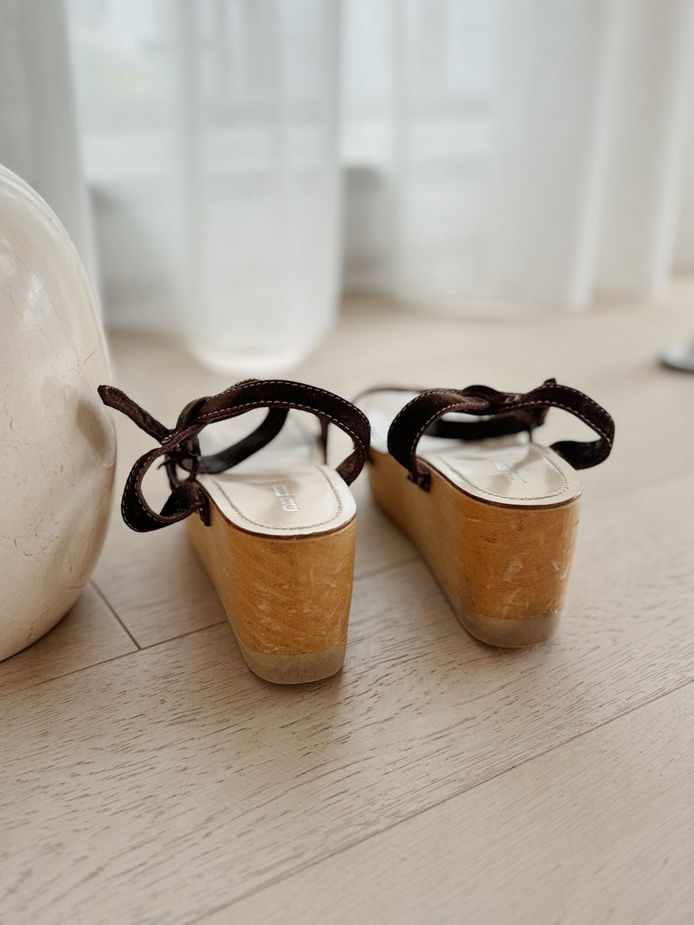 Suede Wood Wedge Sandals
