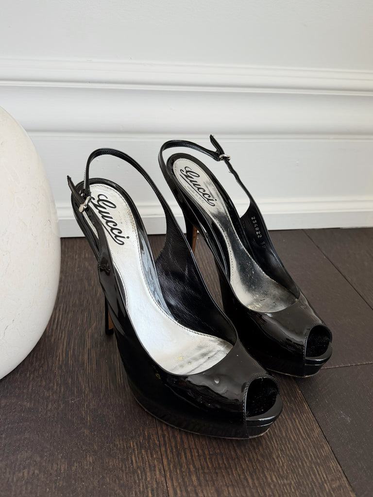 Patent Open Toe Slingback Pumps