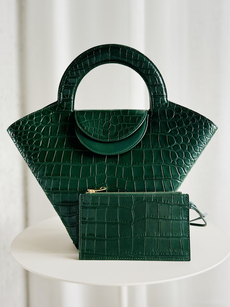 Crocodile Embossed Doll Top Handle Bag