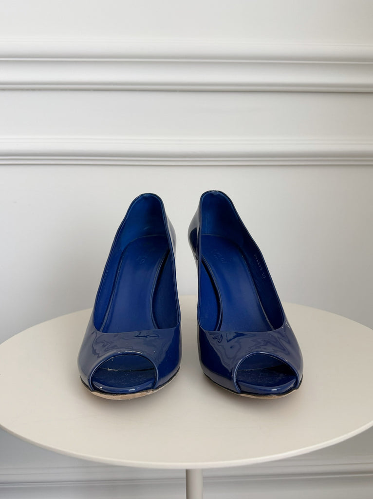 Patent Leather Peep Toe Pumps