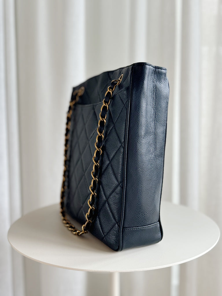 Quilted Caviar Leather Tote Bag