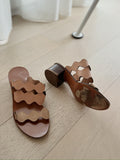 Scalloped Detail Leather Slide Sandals