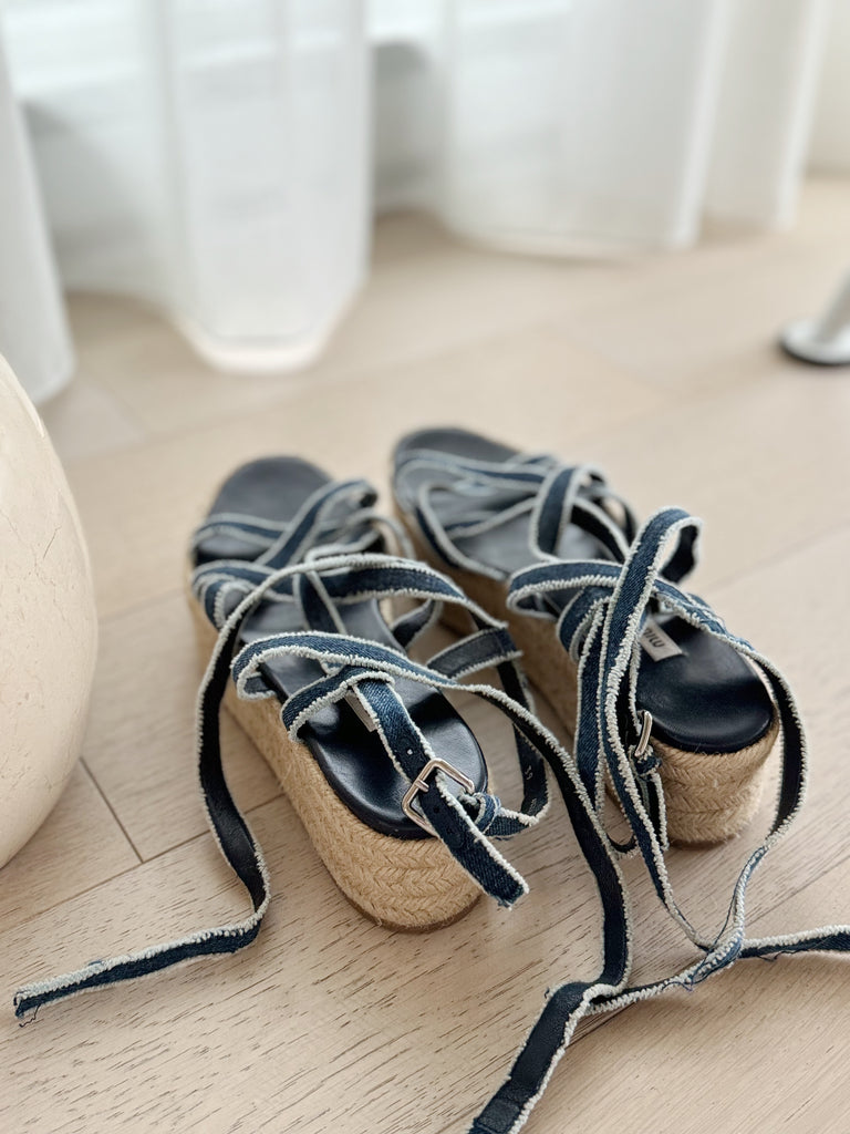 Strappy Denim Woven Platform Sandals