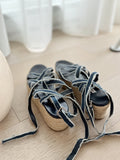 Strappy Denim Woven Platform Sandals