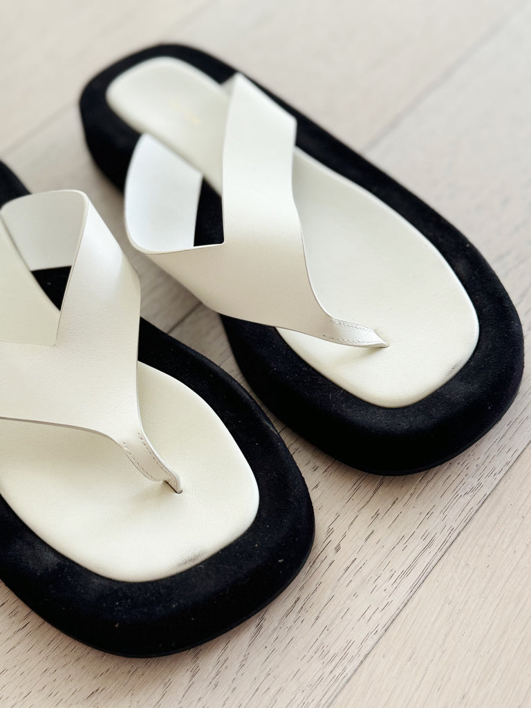 Ginza two-tone leather and suede platform flip flops