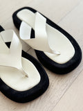 Ginza two-tone leather and suede platform flip flops