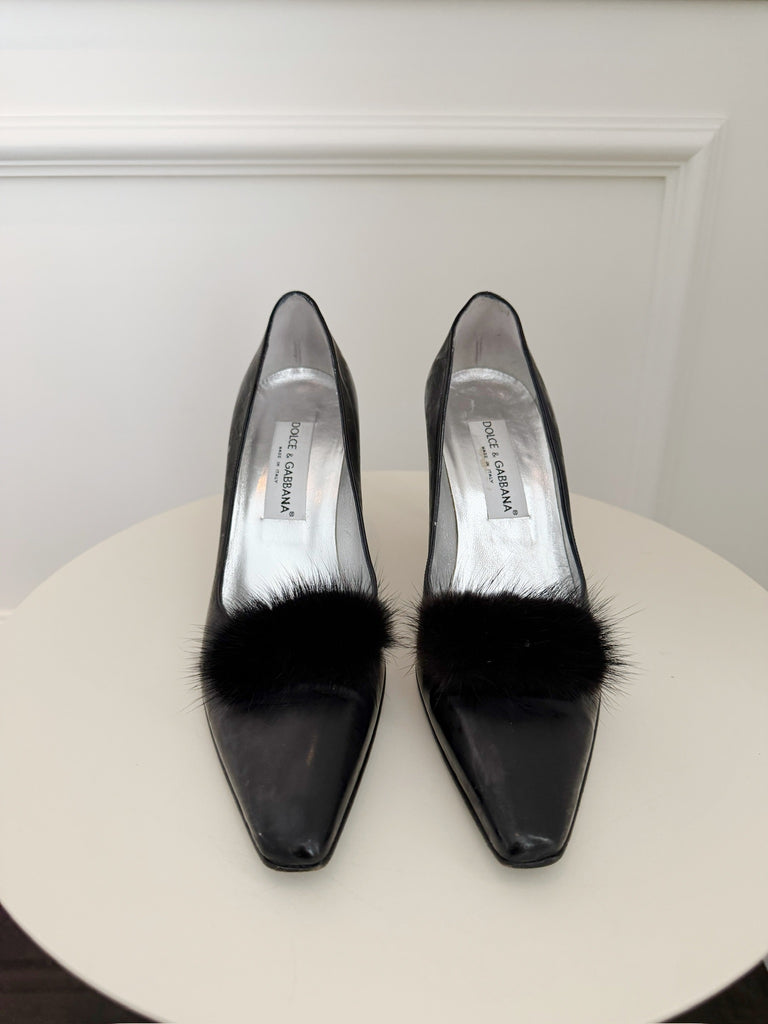 Vintage Fur Embellished Pumps