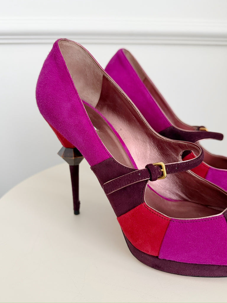 Suede Peep Toe Mary-Jane Pumps