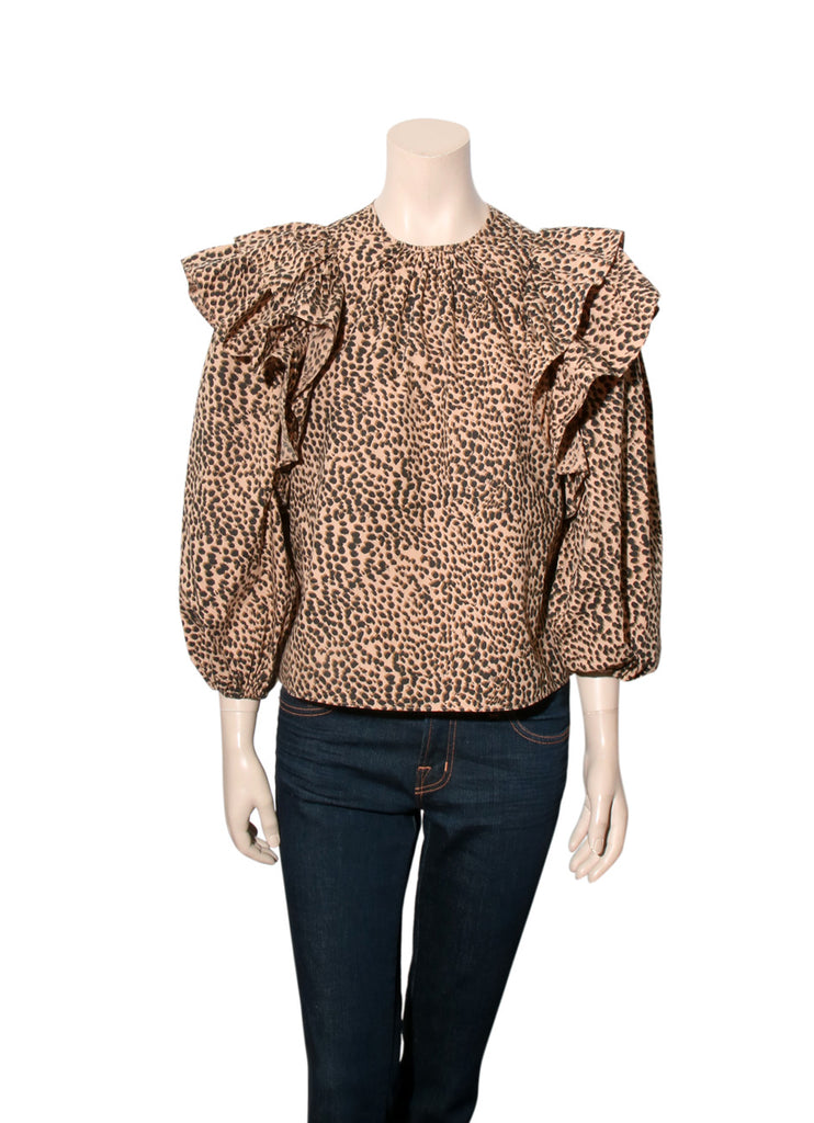 Leopard Print Ruffle Detail Top