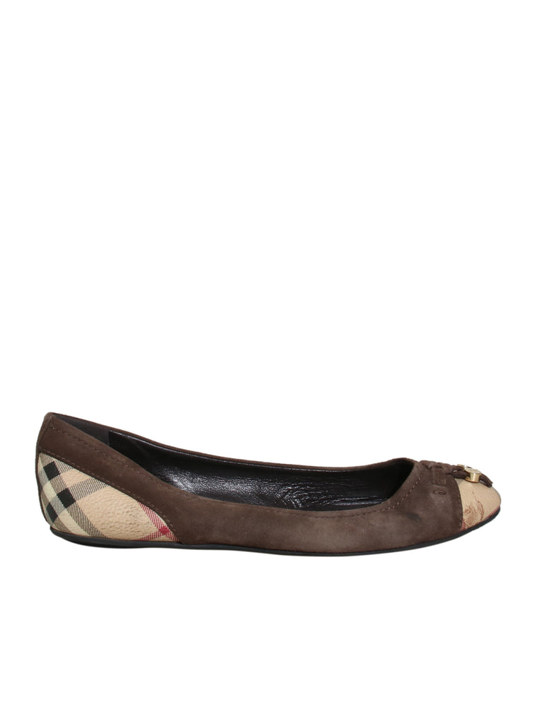 Suede Check Detail Ballet Flats