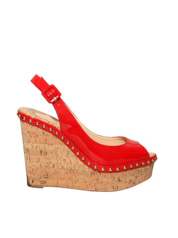 Patent Leather Studded Cork Wedge Sandals