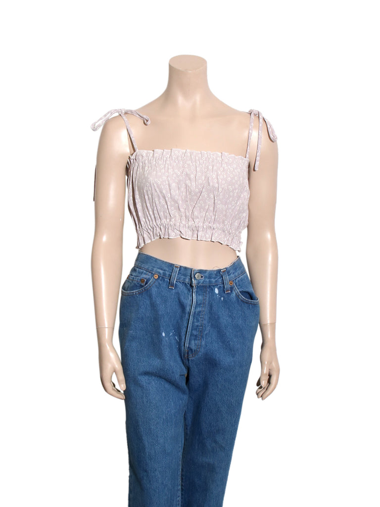 With Jean Linen Floral Crop Top