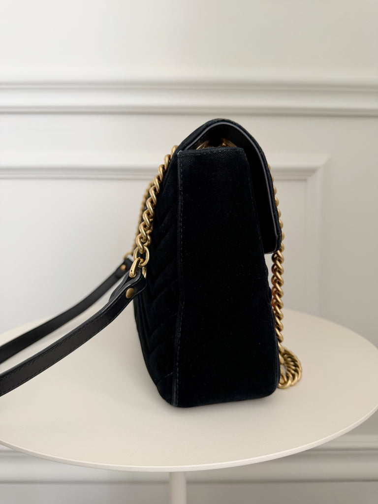 GG Marmont Matelasse Embroidered Velvet Shoulder Bag