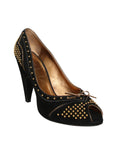 Suede Studded Peep Toe Pumps