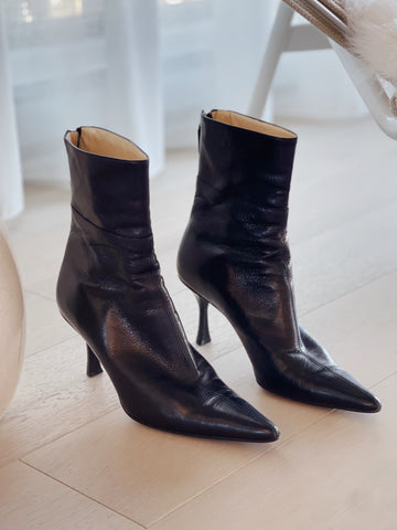 Leather Cone Heel Booties
