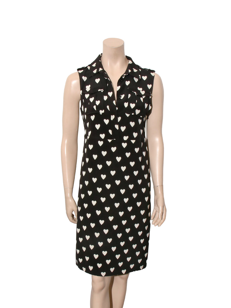 Vintage Heart Print Silk Dress