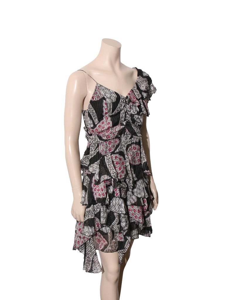 Printed Ruffle Silk Dress