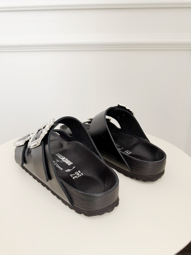 Leather Crystal Embellished Slides