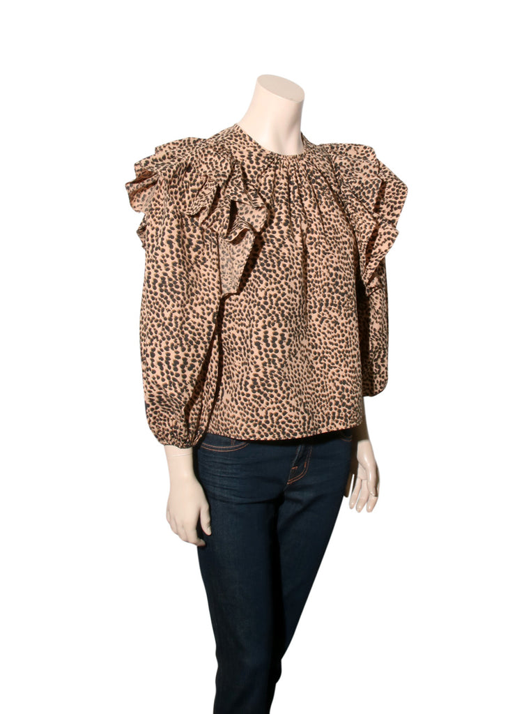 Leopard Print Ruffle Detail Top