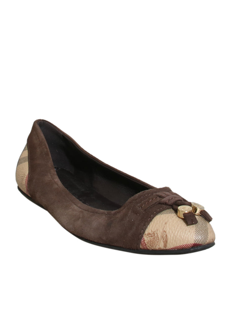 Suede Check Detail Ballet Flats