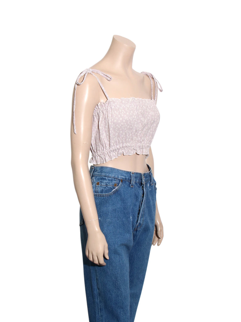 With Jean Linen Floral Crop Top