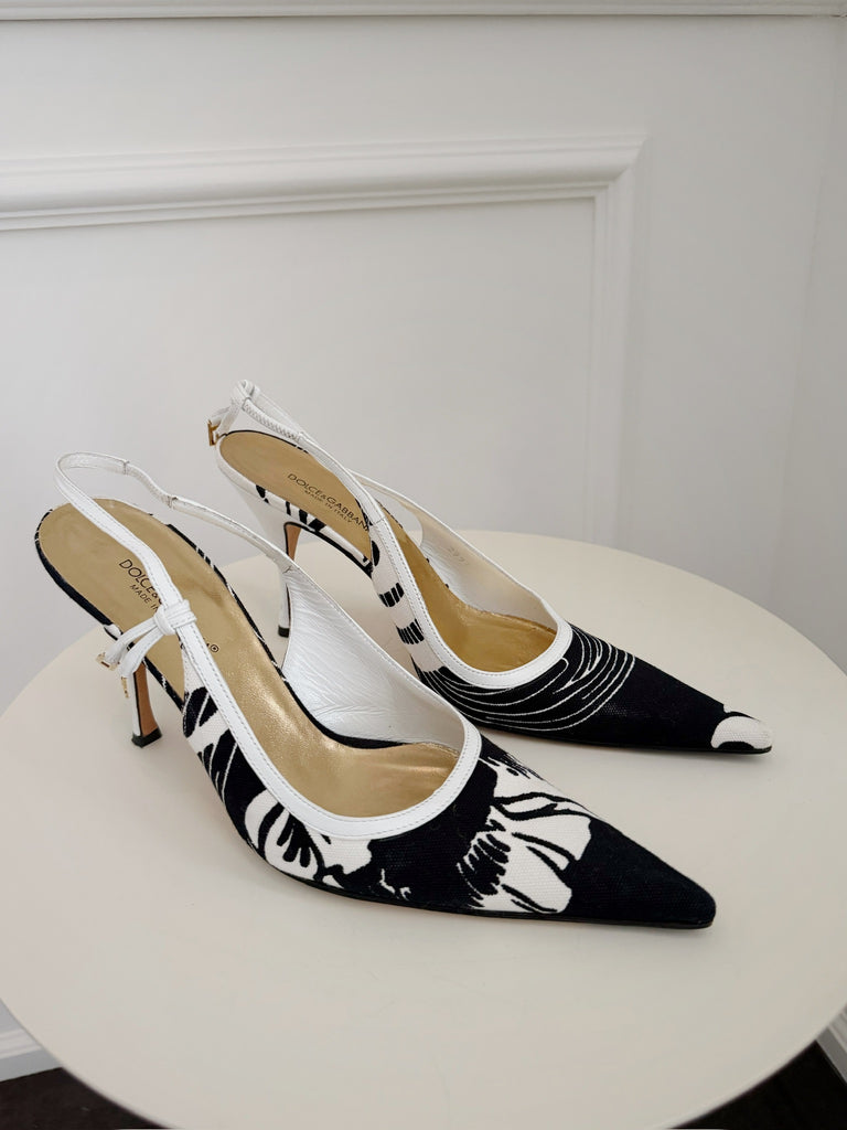 Vintage Canvas Slingback Pumps