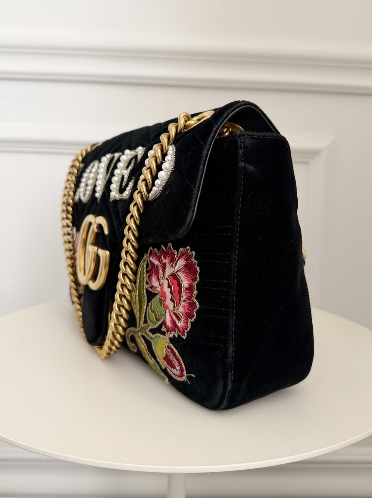 GG Marmont Matelasse Embroidered Velvet Shoulder Bag