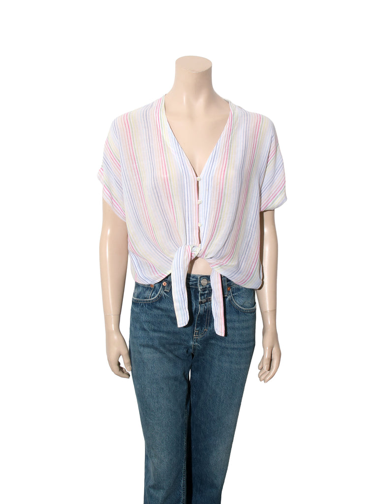 Striped Short Sleeve Tie Shirt