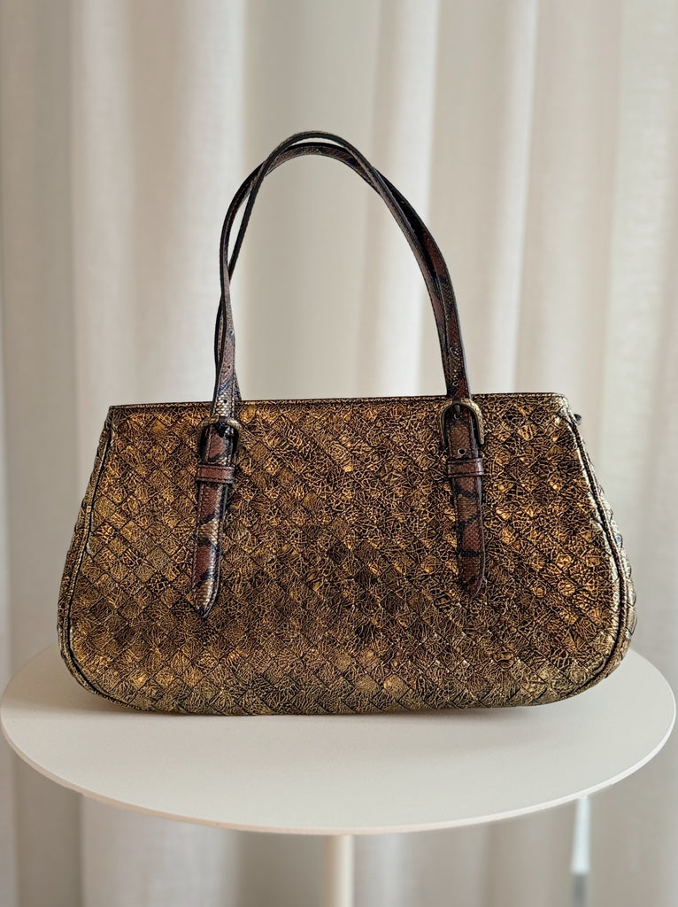 Vintage Intrecciato Metallic Leather Shoulder Bag
