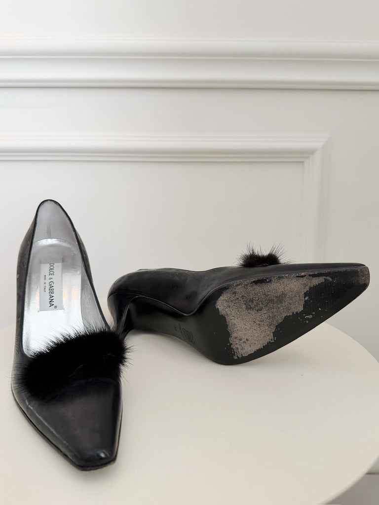 Vintage Fur Embellished Pumps