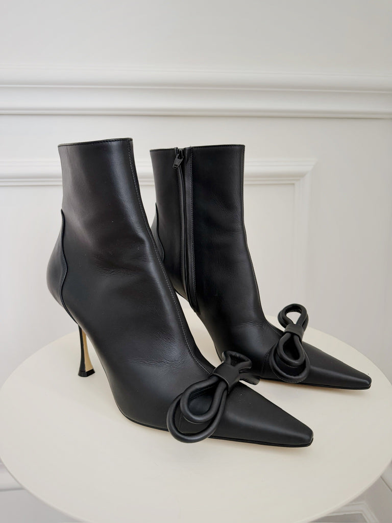 Double Bow Leather Ankle Boots