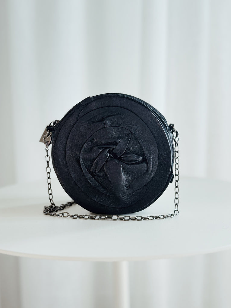 Round Flower Leather Cross Body Bag