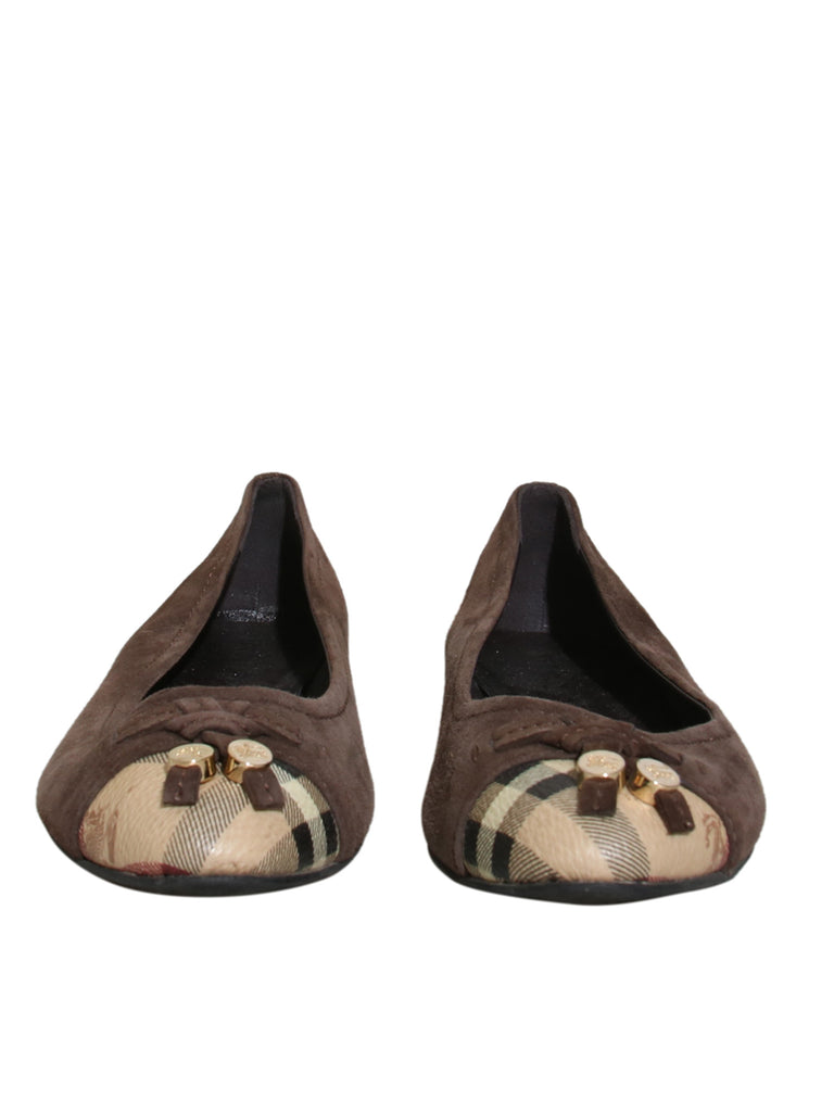 Suede Check Detail Ballet Flats